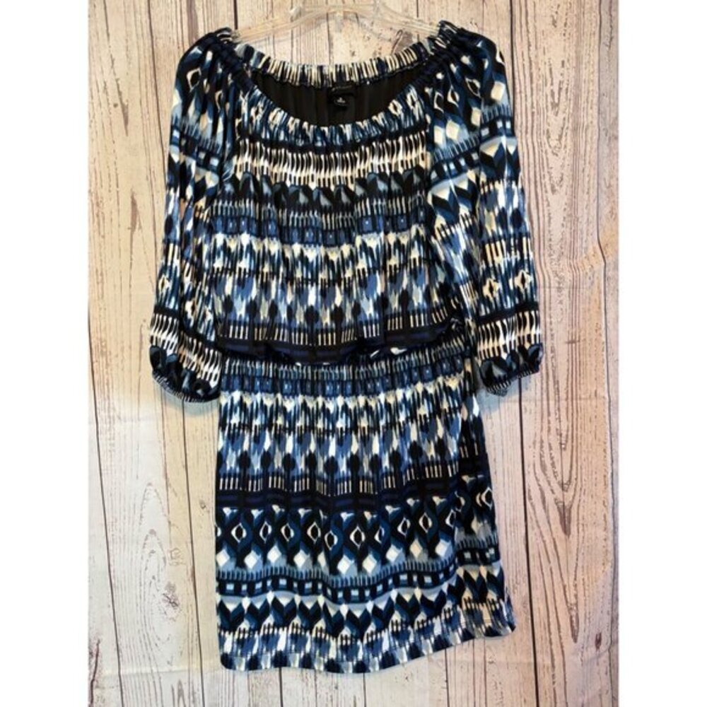 AB Studio Office Party  Black & Blue Gathered Waist & Neck Dress Size Medium